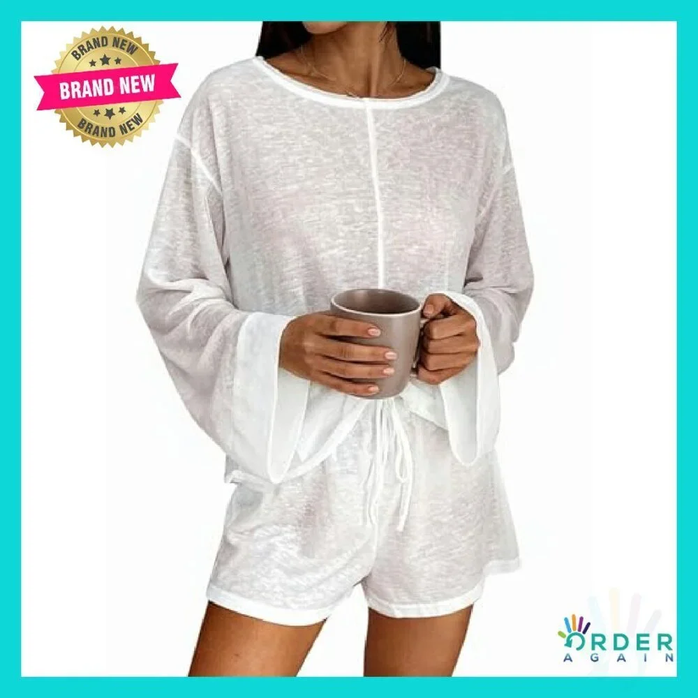 Sheer Mesh Pajama Set Long Sleeve Oversized Chic Lounge Sleepwear Y2K